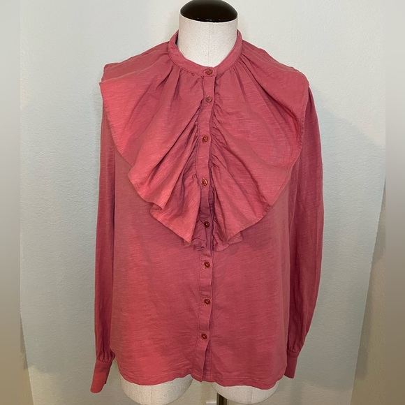 Boden 100%‎ cotton ruffle front blouse dusty rose size 6R - Picture 2 of 11
